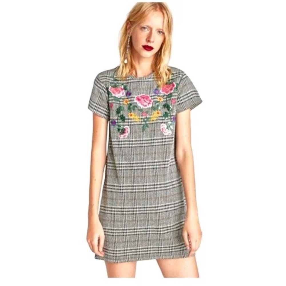 Zara embroidered plaid dress mini‎